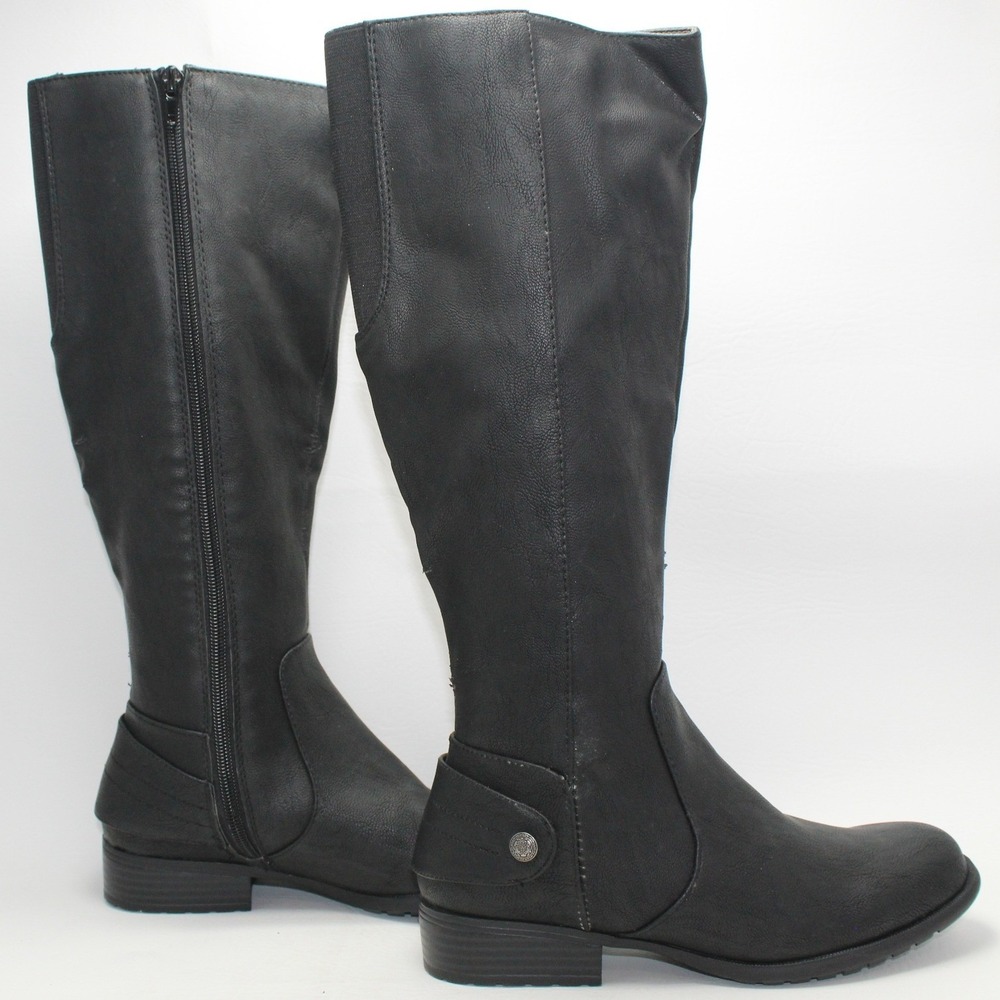 LifeStride‎ Xandy Black Tall Riding Boots Womens 6W Knee High Zip Faux Leather
